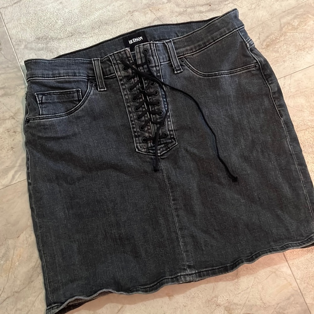 Hudson Bullocks High Rise Lace Up Skirt Size 30 Black Denim